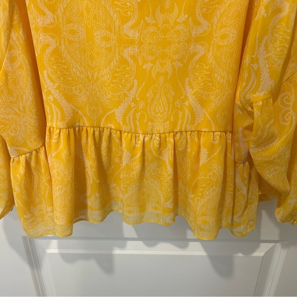 Gentle Fawn Yellow Paisley Print Long Sleeve Peplum Blouse Top - Picture 6 of 6